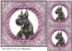 3 Purple and silver Scottish terrier card fronts/toppers 2