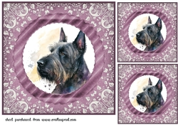3 Purple and silver Scottish terrier card fronts/toppers 10