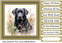 Floral black Labrador card front 4