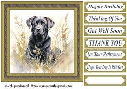 Floral black Labrador card front 5