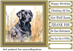 Floral black Labrador card front 8