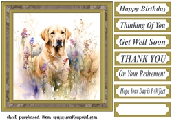 Yellow floral Labrador card front 10