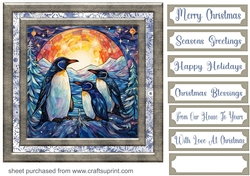 Stained glass Christmas penguins card front 2