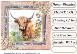 Lace framed hedgerow Highland cow card front 5
