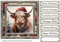 Highland cow in Santa hat card front 1