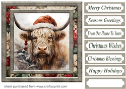 Highland cow in Santa hat card front 2