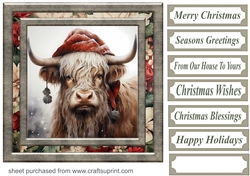 Highland cow in Santa hat card front 3