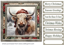 Highland cow in Santa hat card front 4