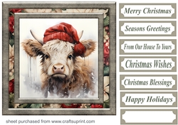 Highland cow in Santa hat card front 6