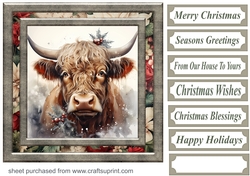 Christmas Highland cow card front 9