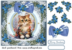 Kitty in a Christmas tangle card front 3