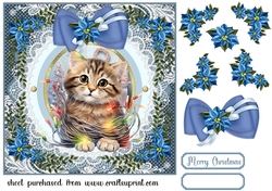 Kitty in a Christmas tangle card front 6