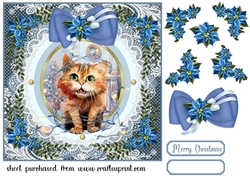 Kitty in a Christmas tangle card front 7