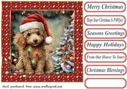Framed pup in a tangle Christmas card front 7