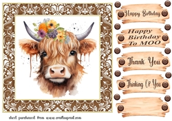 Brown framed Highland cow card front 1