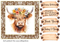 Brown framed Highland cow card front 5