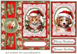Poinsettia Christmas animals card front 4