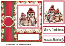 Poinsettia Christmas owl family card front 3