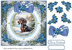 Blue Christmas dog card front 7