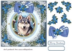 Blue Christmas dog card front 18