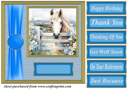 Blue fence farm animal card front 9