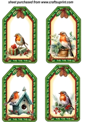 4 Christmas robin tag toppers 2