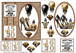 Black and gold age 50/60 Ladies Birthday card front 2