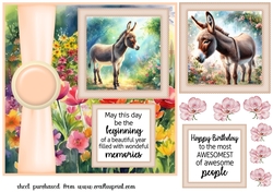 Cute donkey in garden card front 2