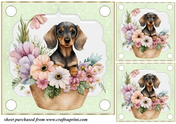 3 Green floral pup in basket card front/toppers 5