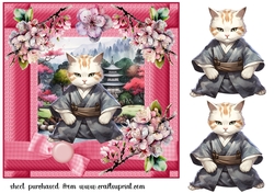 Pink Samurai cat card front 5