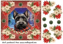 Poinsettia Scottish terrier card front 6
