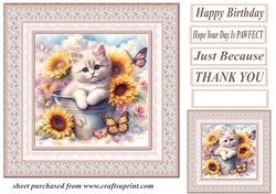Sunflower kitten card front 12