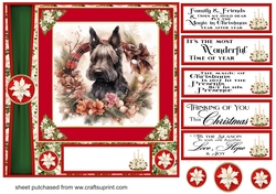 Red and green Christmas Scottie card front 1