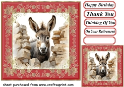 Donkey looking over wall card front 16