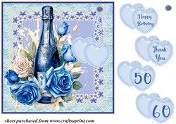 Blue roses and champagne card front 6