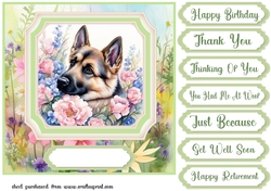 Framed floral puppy card front 15