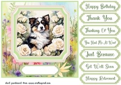 Framed floral puppy card front 19