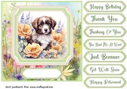Framed floral puppy card front 22
