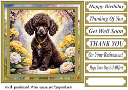 Floral Poodle puppy card front 7