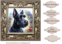 Framed stained glass dog card front 12