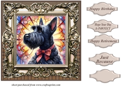 Framed stained glass dog card front 16