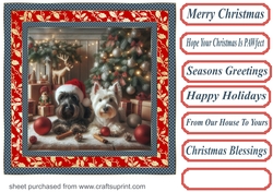 Scottish terrier and Westie Christmas scene card front 1