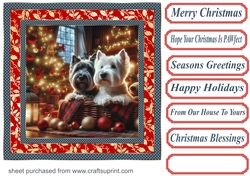 Scottish terrier and Westie Christmas scene card front 3