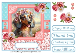 Pink and blue painted Dachshund card front 1