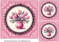 3 Pink tulips card fronts/toppers 5