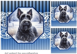 3 Blue framed Christmas Scottish terrier card fronts/toppers 2