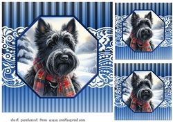 3 Blue framed Christmas Scottish terrier card fronts/toppers 5