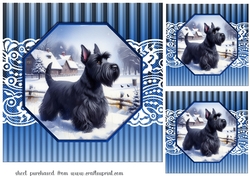 3 Blue framed Christmas Scottish terrier card fronts/toppers 6