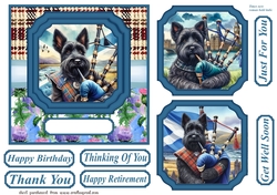 Black Scottish terrier with bagpipes card front 2