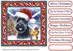 Christmas Scottish terrier with whisky card front 1